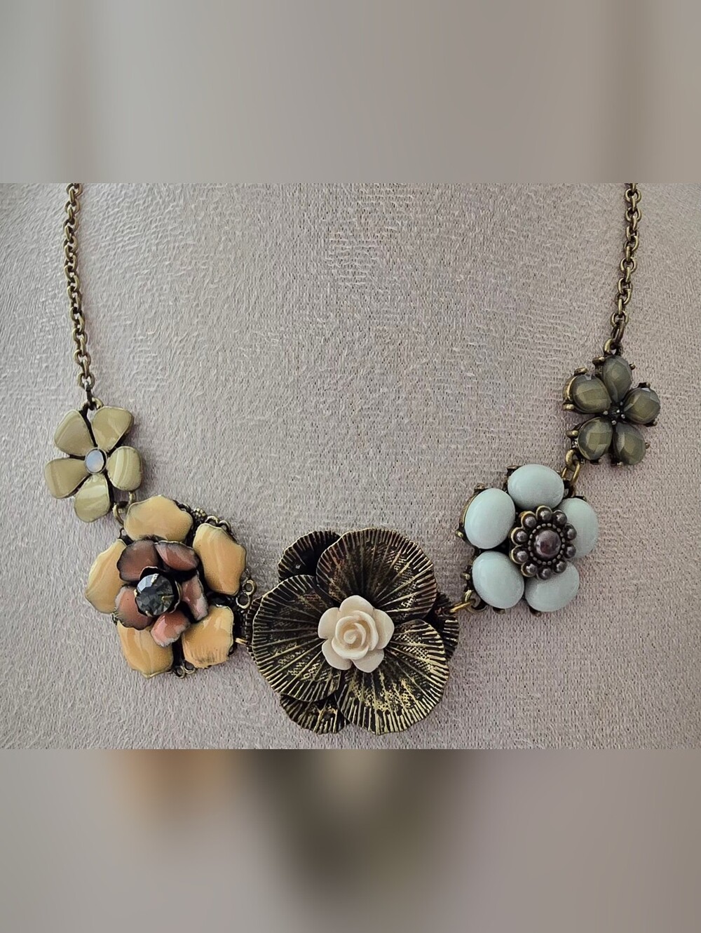 Floral Statement Necklace in Cream, Peach & Mint - Women Jewelry